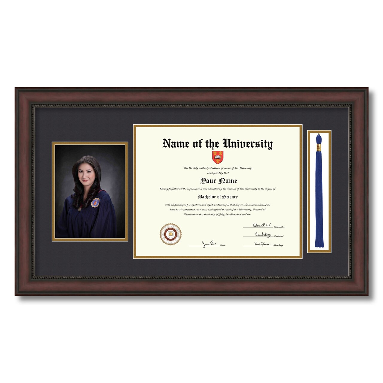 ArtToFrames 11x14 inch Diploma Frame with 5x7 Inch Image Opening and Tassel Opening - Framed with Black and Gold Mats, Comes with Regular Acrylic and Sawtooth Hanger for Wall Hanging (DIT-11x14)